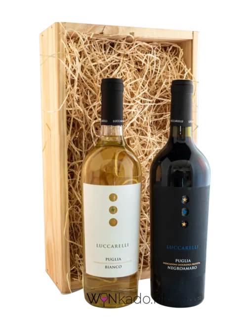 Bella italia - wijngeschenk met twee flessen wijn, 1 wit en 1 rood.