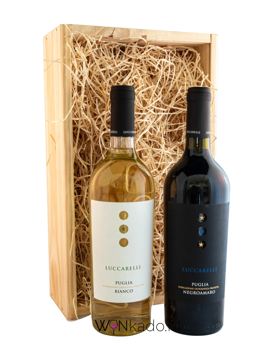 Bella italia - wijngeschenk met twee flessen wijn, 1 wit en 1 rood.